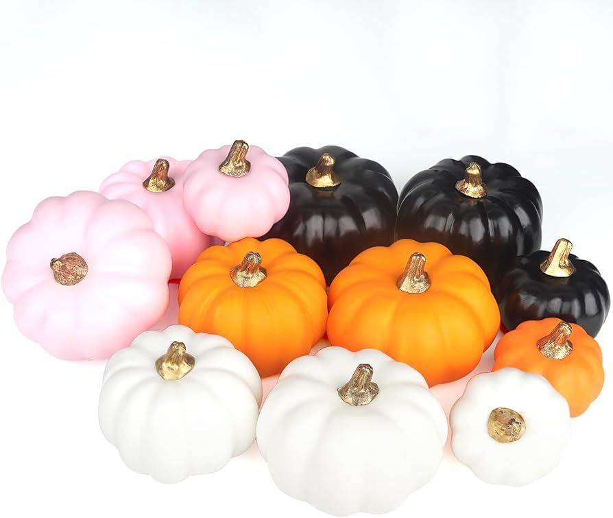 Artmag Artificial Pumpkins Bulk 12Pcs Assorted Sizes and Colors Harvest Lifelike Pumpkin Fake Foa... | Amazon (US)