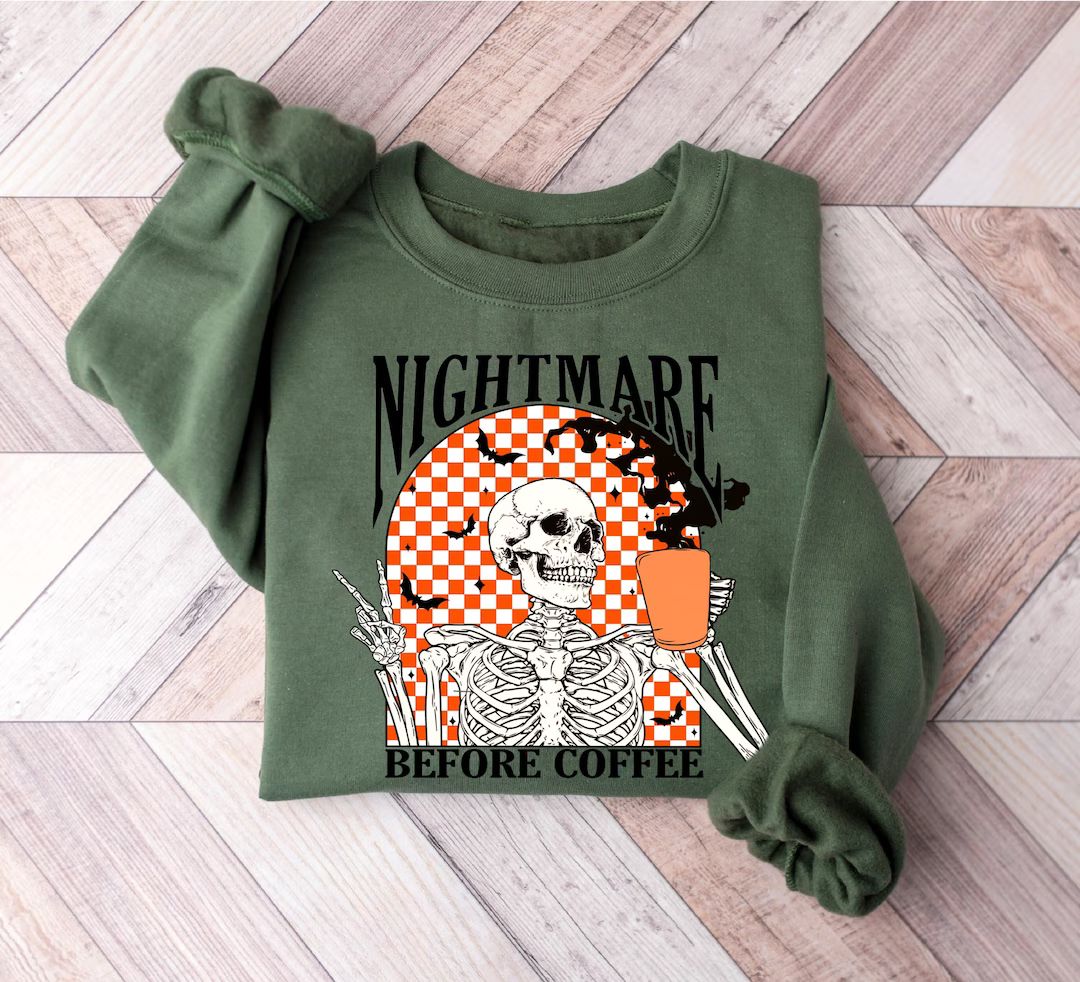 Funny Halloween Sweatshirt, Skeleton Halloween Shirt Coffee Fall Shirt, Fall Sweatshirt for Women... | Etsy (US)