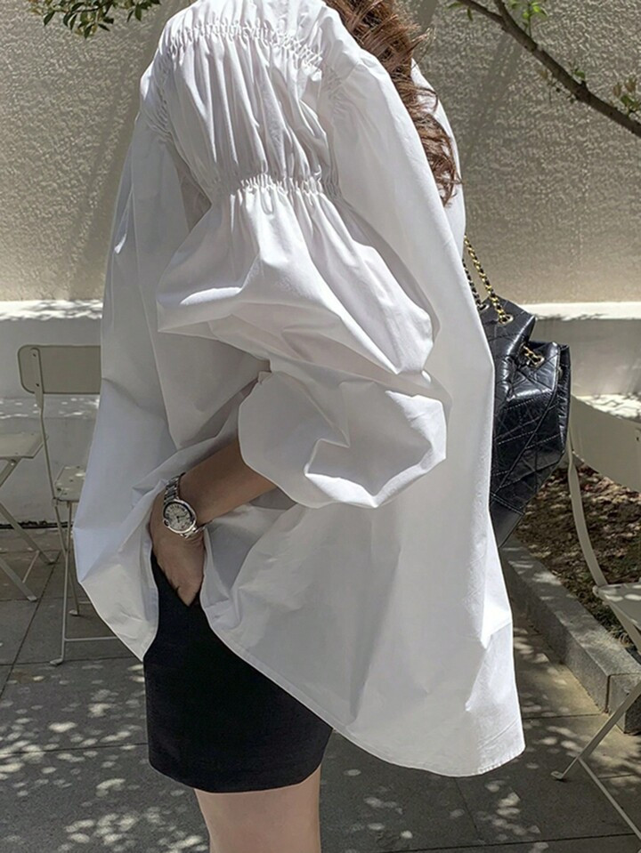 DAZY Vrouwen Effen kleur Lantern mouwen Los Shirt | SHEIN