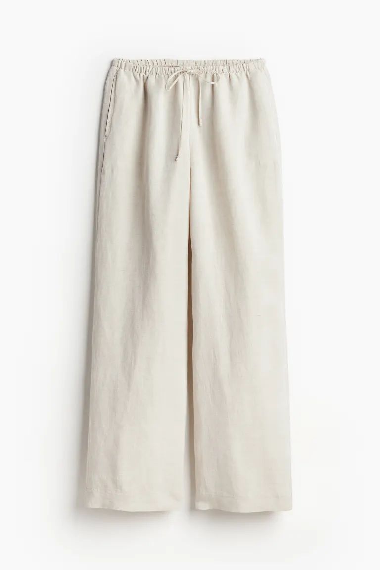 Linen-blend trousers - Cream/Pinstriped - Ladies | H&M GB | H&M (UK, MY, IN, SG, PH, TW, HK)