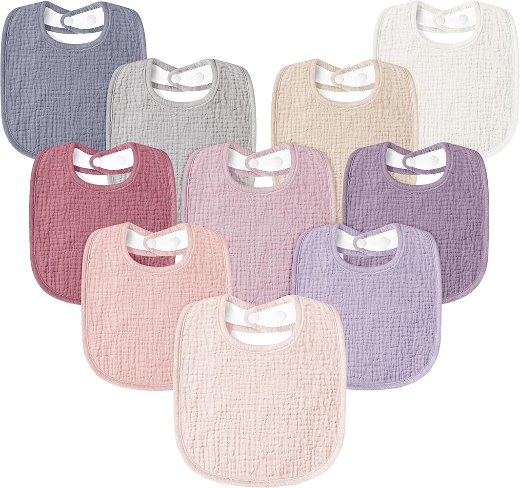 Susurration Muslin Baby Drool Bibs 10Pack Soft Square Adjustable Bandana Bibs for Unisex Newborn ... | Amazon (US)