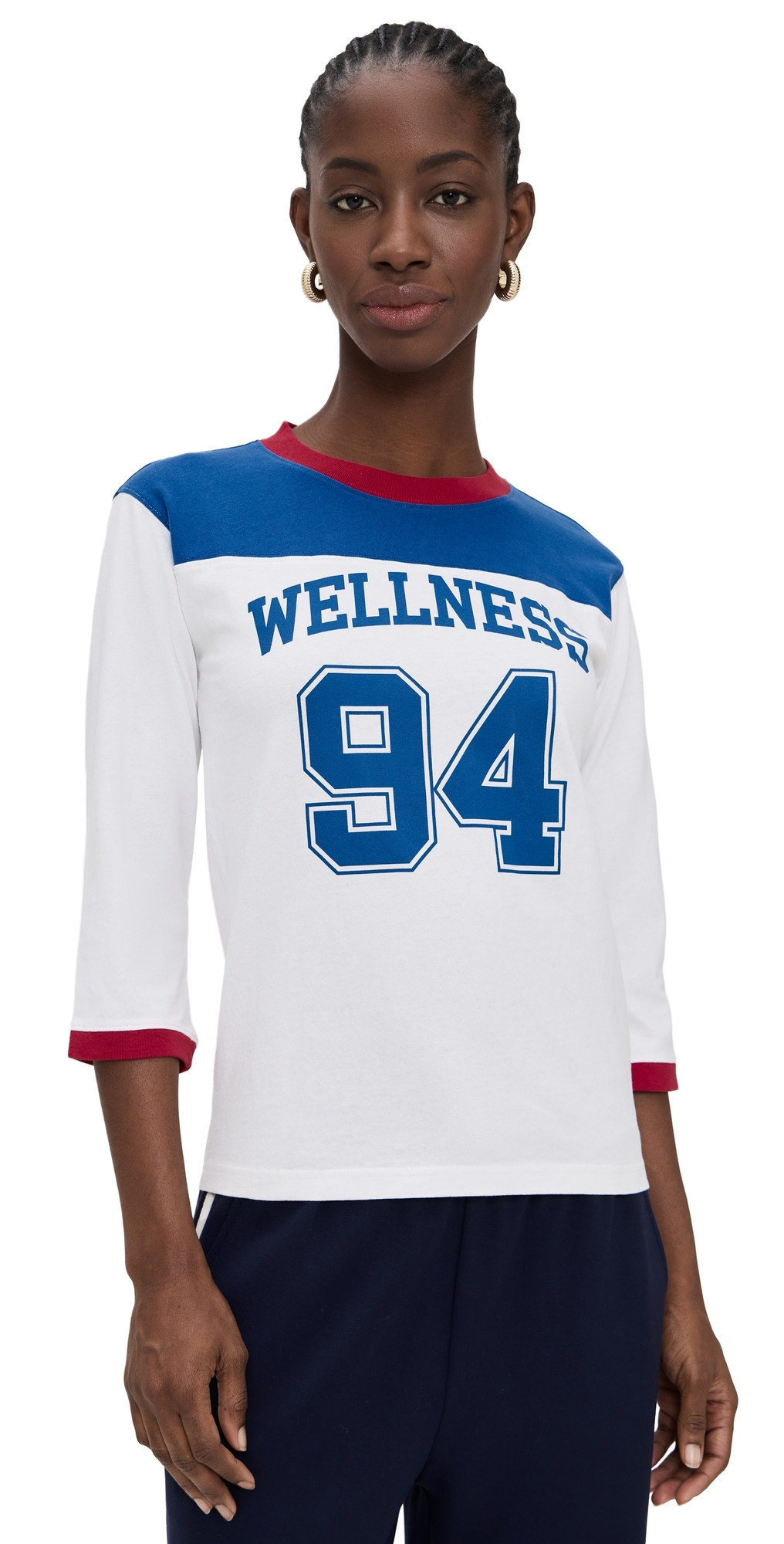 Sporty & Rich Wellness 94 Long Football Tee White/Ruby/Team Blue XS | Shopbop