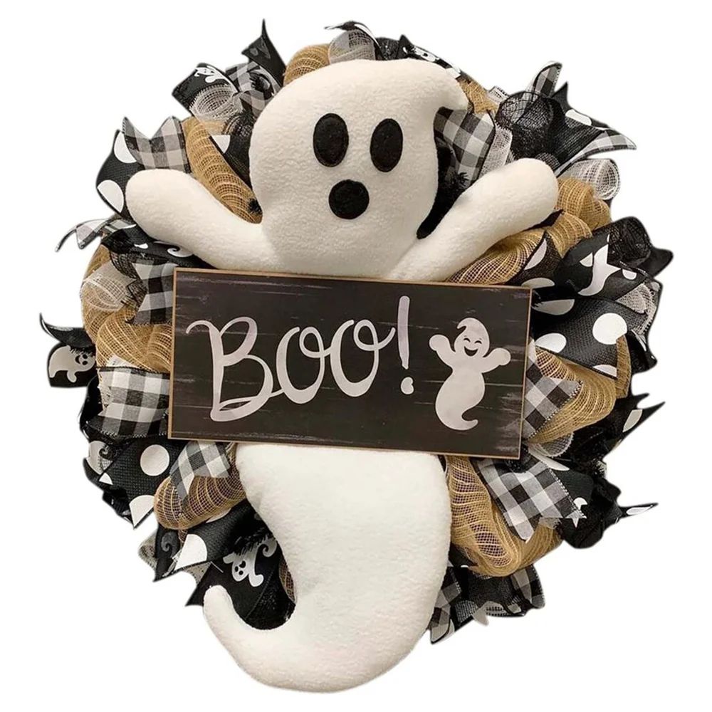 Farmhouse Halloween Ghost Wreath Boo Ghost Wreath Cute Front Door Hanging Ornament Festival Home | Walmart (US)
