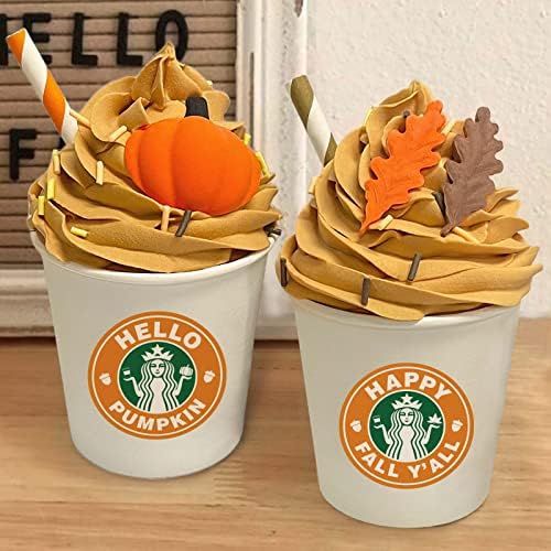 Fall Decor - Fall Decorations for Home - 2 Pack Mini Pumpkin Spice Latte Cups with Faux Whipped C... | Amazon (US)