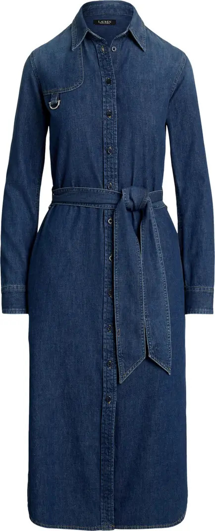 Horsebit Belted Long Sleeve Denim Shirtdress | Nordstrom