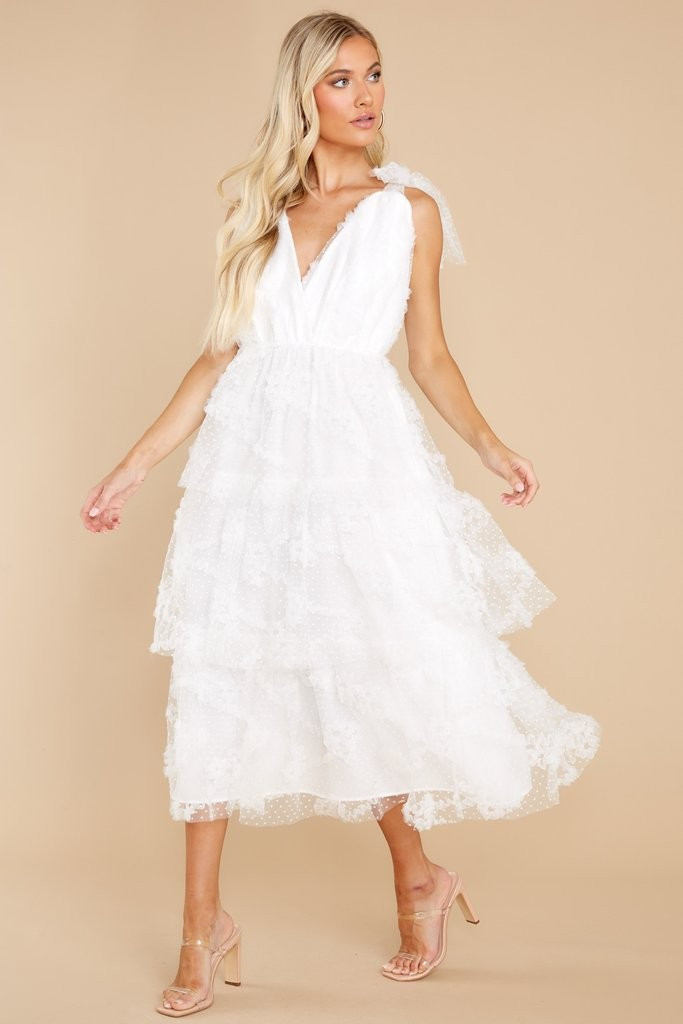 Stolen Glances White Midi Dress | Red Dress 