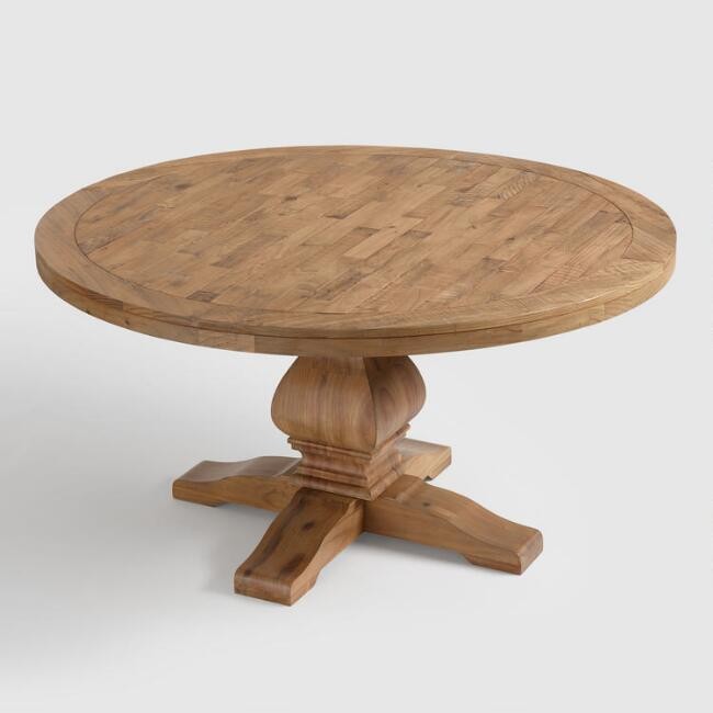 Round Gray Pine Wood Lisette Dining Table | World Market