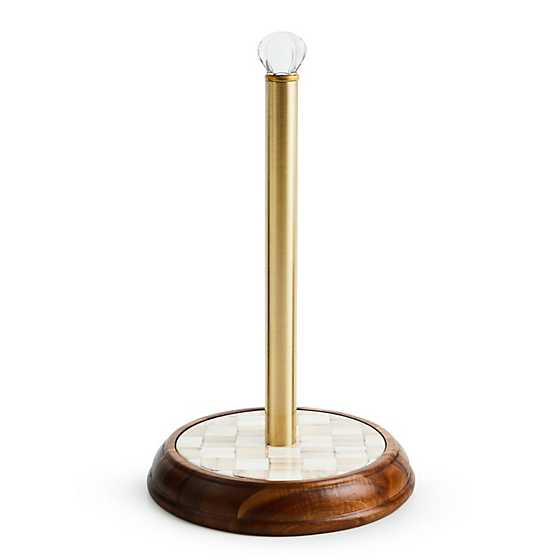 Mocha Check Wood Paper Towel Holder | MacKenzie-Childs