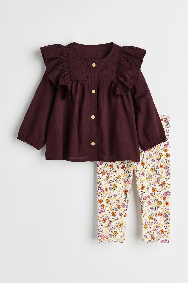 2-piece Cotton Set - Dark red - Kids | H&M US | H&M (US + CA)