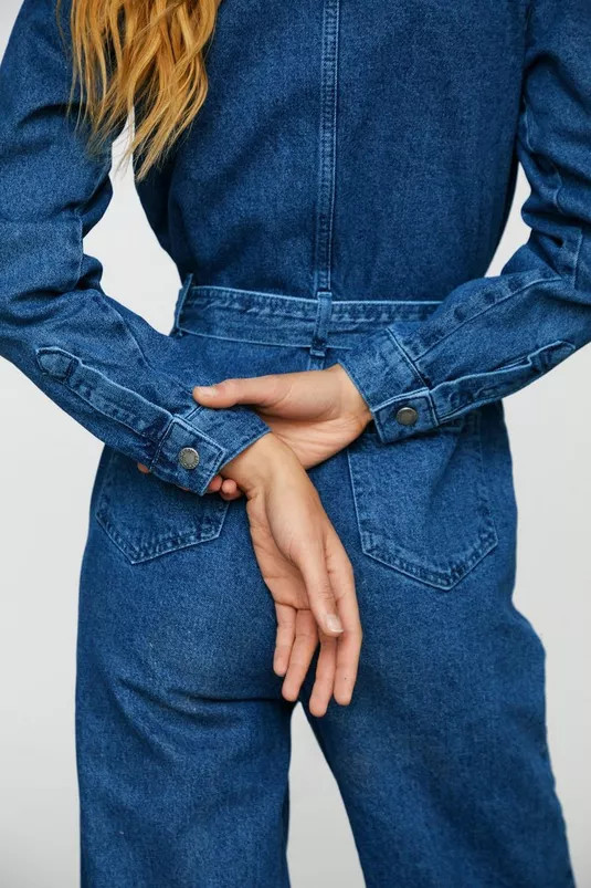 Zip Detail Belted Wide Leg Denim Jumpsuit | NastyGal (UK, IE)