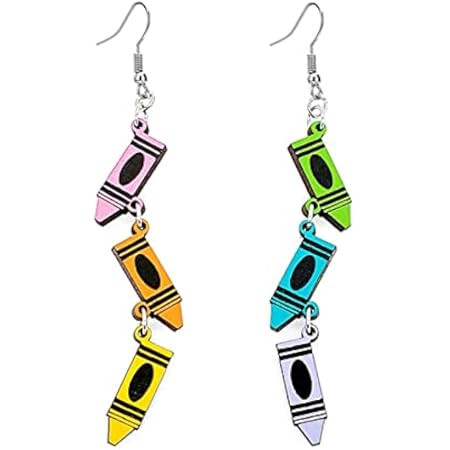 Double Sided Wooden Pencil Crayon Earrings Teacher Earrings for Women Handmade Funny Pencil Book ... | Amazon (US)