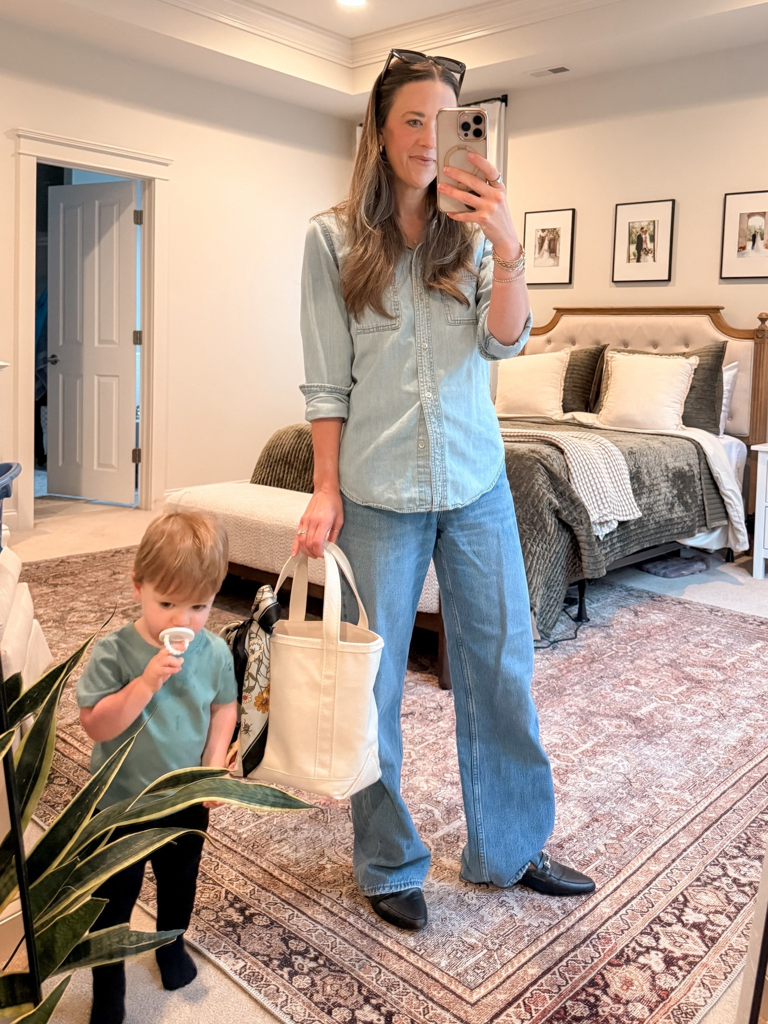 Denim-on-denim, but make it mom-life ✅ Easy spring outfit idea for errands, school drop-off, or a casual workday: Target chambray button-down (S) + Abercrombie High Rise Loose Jeans (25R) + the LL Bean Boat Tote (small) that somehow carries everything (including the random snacks). Classic, comfy, and always on repeat.

#LTKootd #LTKmomlife #LTKSeasonal