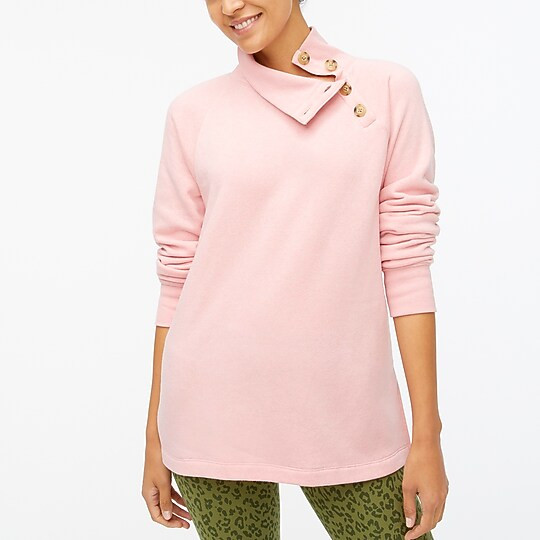 Factory: Wide Button-collar Tunic Sweatshirt In Cloudspun Fleece For Women | J.Crew Factory