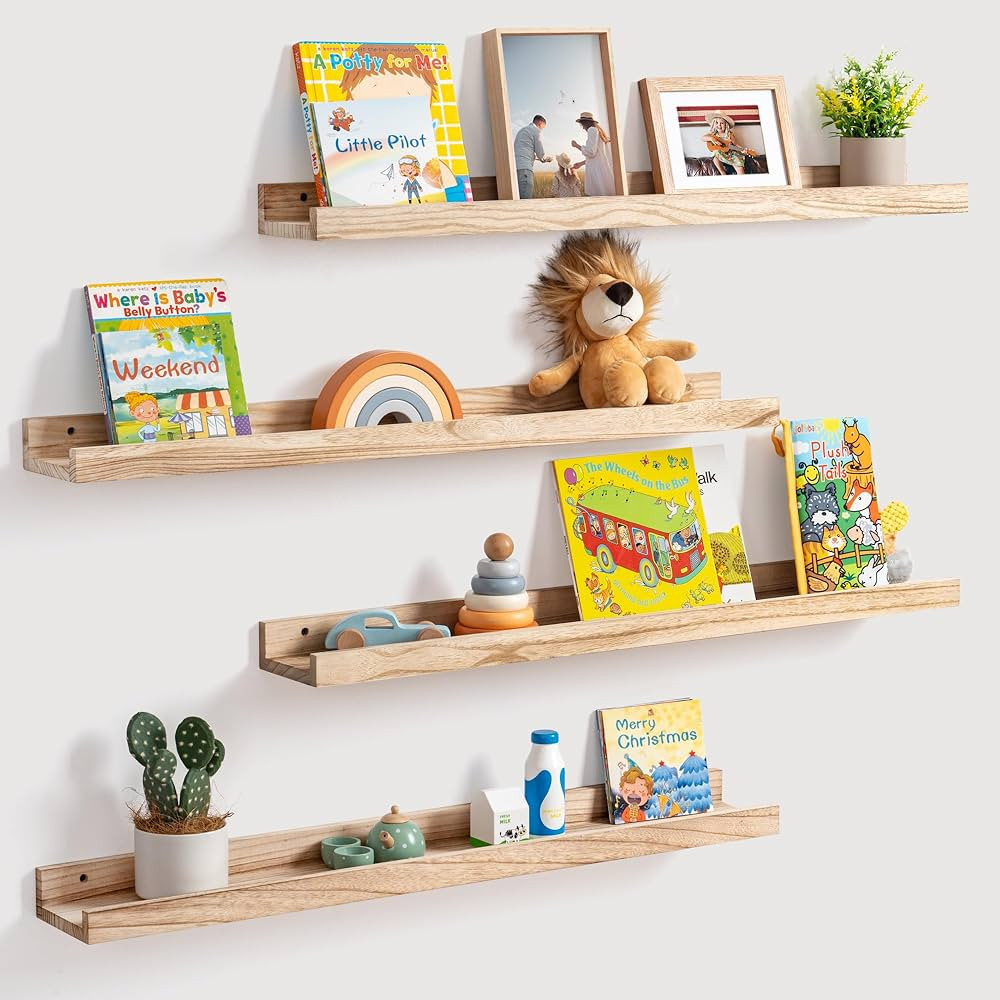 Fun Memories Rustic Wooden Picture Shelves for Wall with Ledge, 36 Inch Floating Shelves with Lip... | Amazon (US)