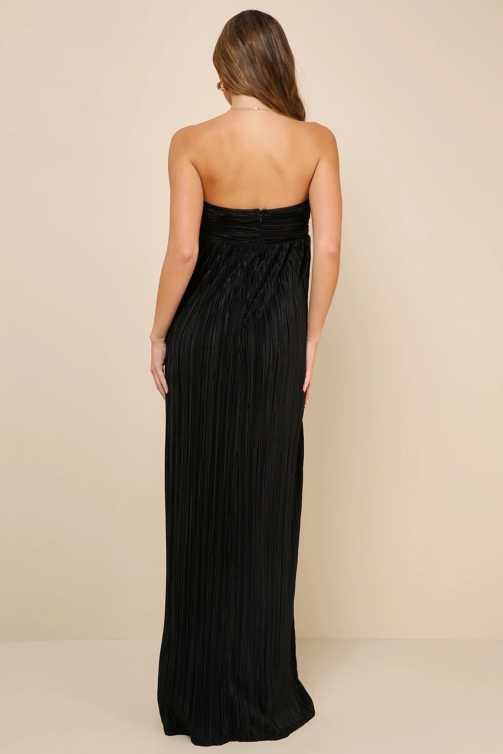 Endlessly Complimented Black Plisse Strapless Maxi Dress | Lulus