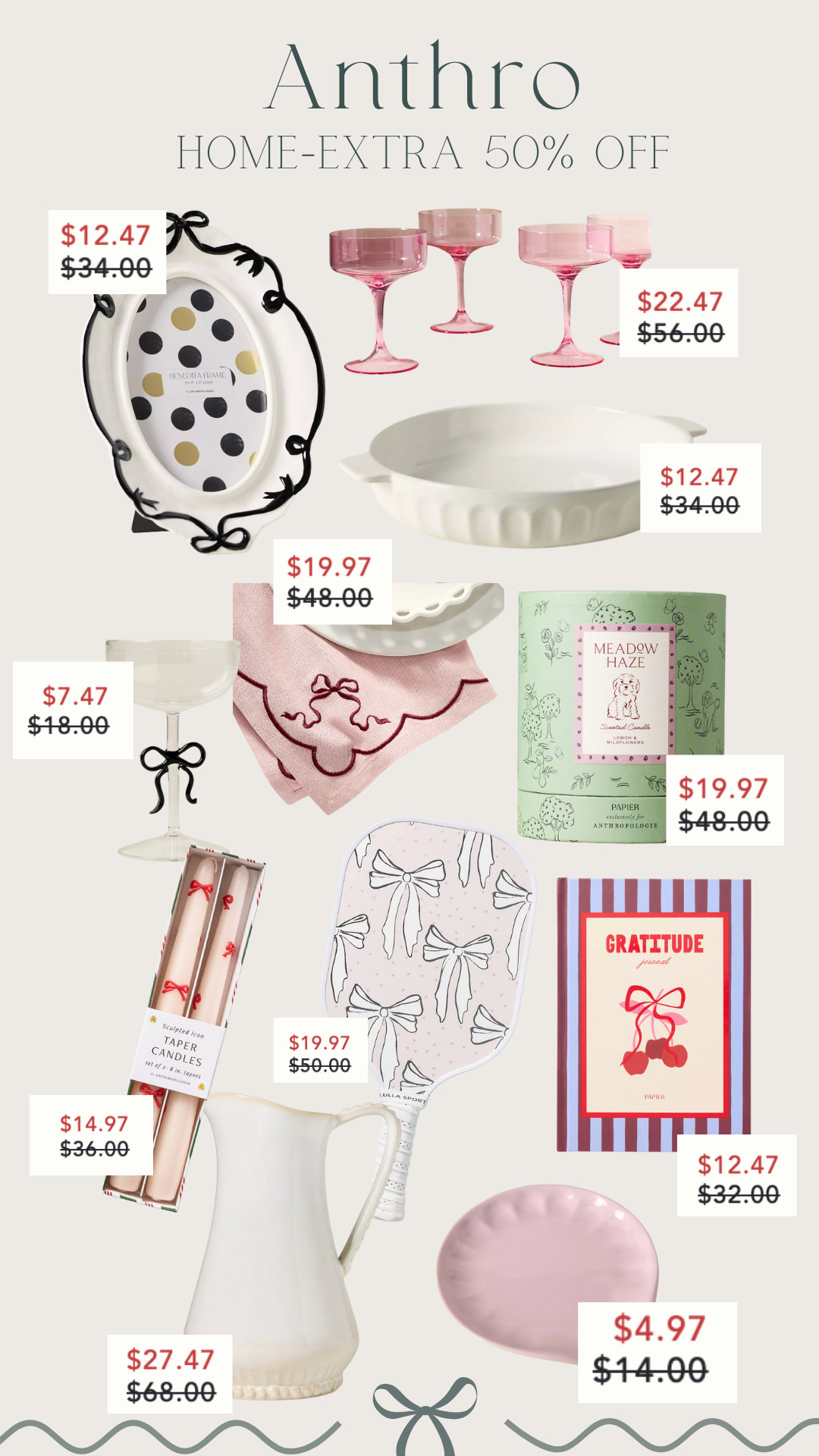 50% extra off already on sale Anthro Home pieces 

 