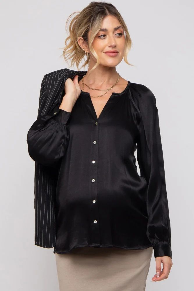 Black Button-Down Long Sleeve Maternity Blouse | PinkBlush Maternity