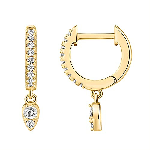 PAVOI 14K Gold Plated Huggie Hoop Earrings with Charms for Women - 925 Sterling Silver Posts Dain... | Amazon (US)