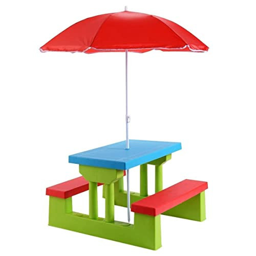 Costzon Kids Picnic Table, Indoor & Outdoor Plastic Table and Bench with Removable Umbrella, Portable Toddler Picnic Table and Chair Set for Garden, Backyard, Patio | Amazon (US)