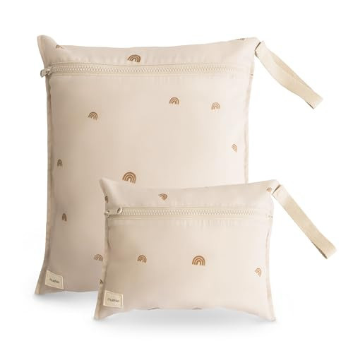 mushie Water Resistant Wet Bags | Large & Small Reusable Storage Bag for Baby Items and Travel | Zippered Pockets with Handle | Machine Washable, Set of 2 (Rainbows) | Amazon (US)