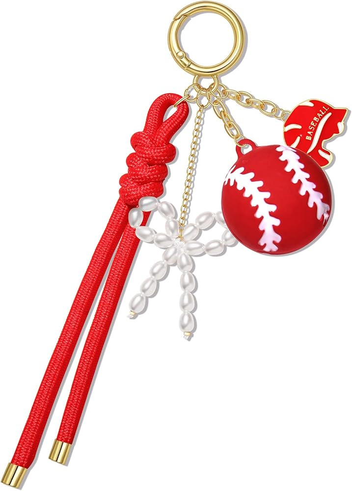 BVGA Baseball Bag Charm Nylon Rope Pearl Bow Baseball Keychains Game Day Bag Accessories Sports M... | Amazon (US)