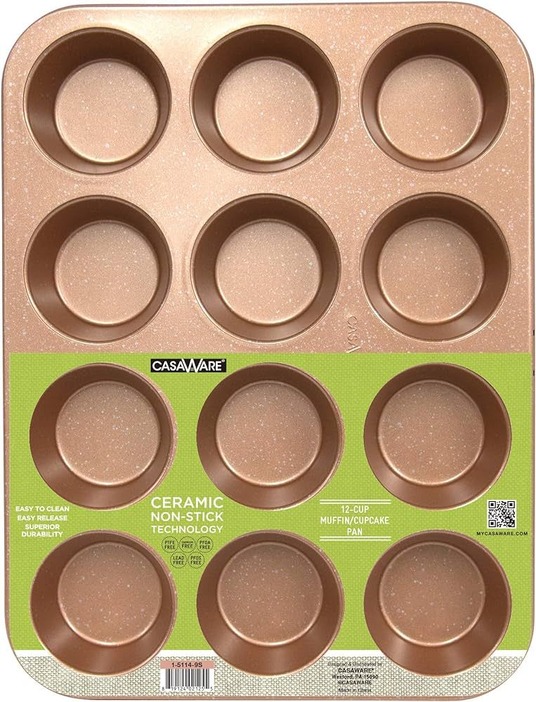 casaWare Ceramic Coated NonStick 12 Cup Muffin Pan (Granite) (Rose Gold Granite) | Amazon (US)