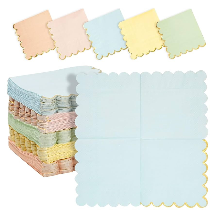 Sparkle and Bash Pastel Napkins - 150-Pack, 5" x 5", 3-Ply, Gold Foil Scalloped Edge, 5 Colors - ... | Amazon (US)