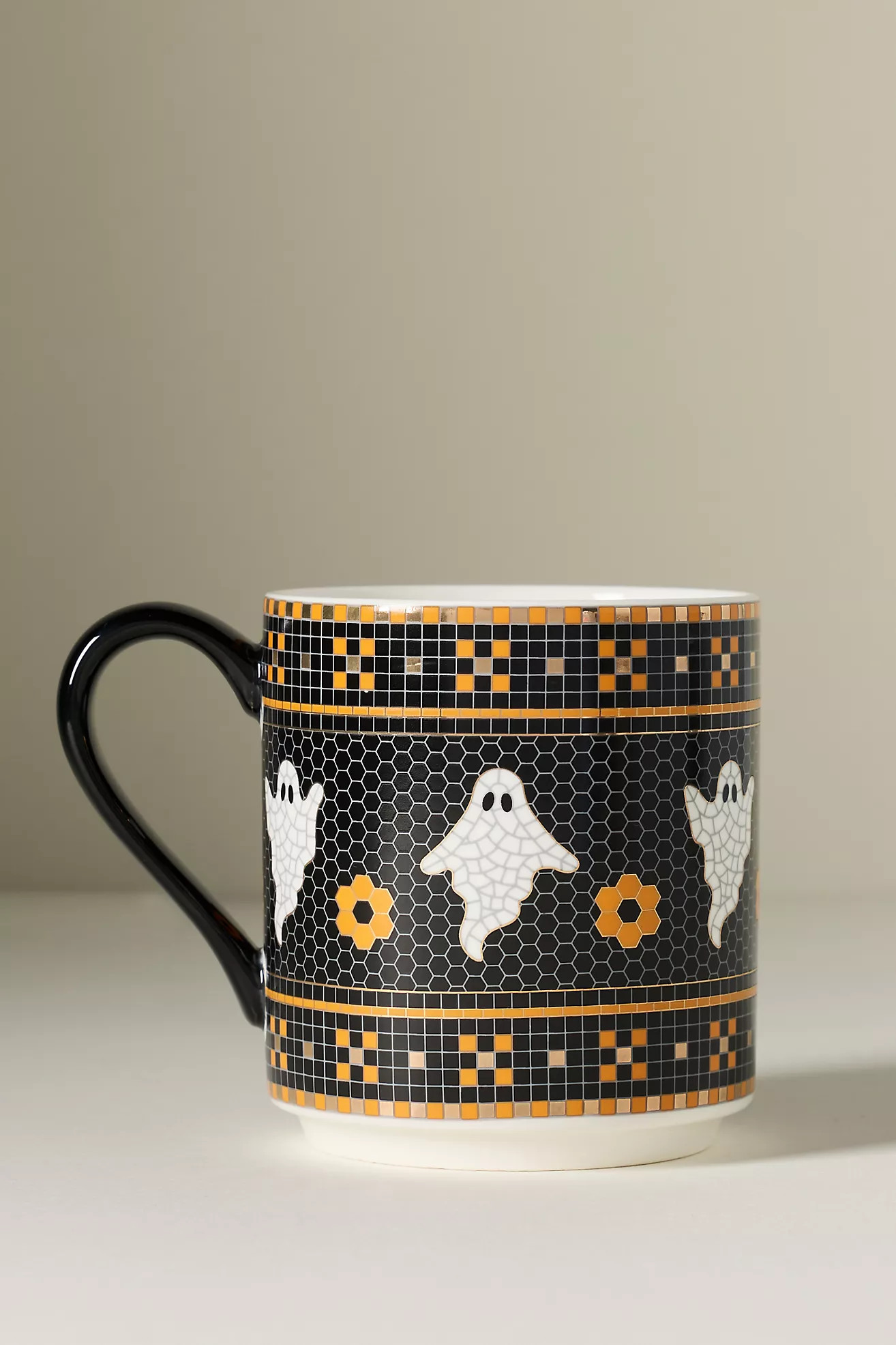 Bistro Tile Stoneware 24k Gold Accent Halloween Mug | Anthropologie (US)