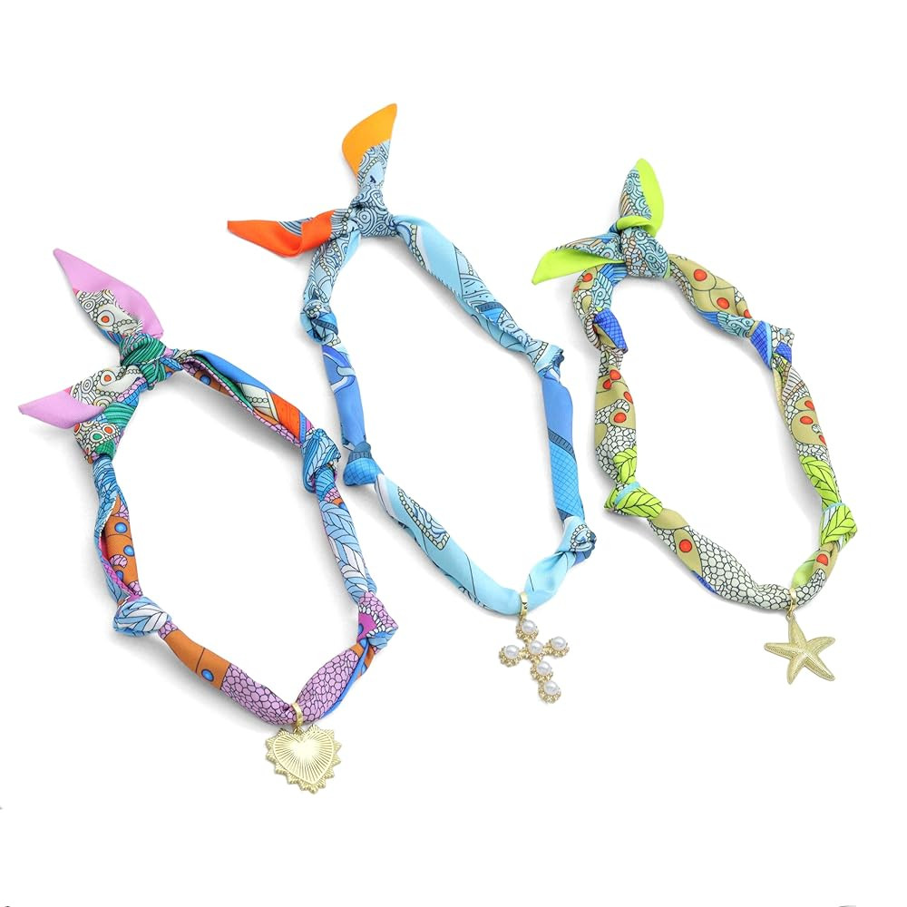 Convertible Silk Scarf Necklace, Adjustable Statement Jewelry with Gold-Plated Charm | Amazon (US)