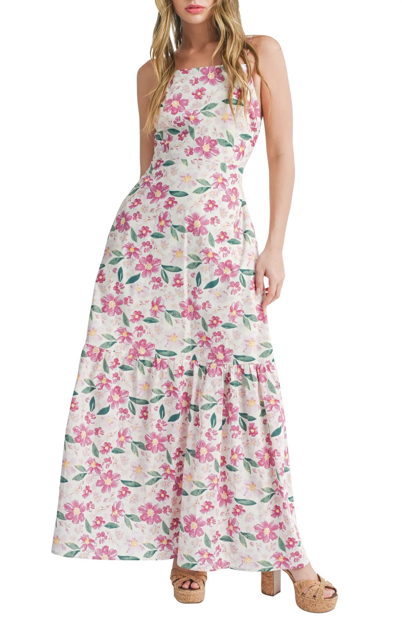Floral Tie Back Cotton Maxi Dress | Nordstrom Rack