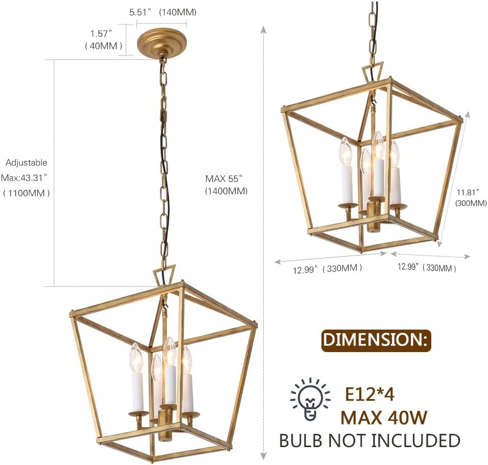 Artop Lantern Pendant Light, 4-Light Adjustable Height Farmhouse Chandelier Lighting Fixture for ... | Amazon (US)