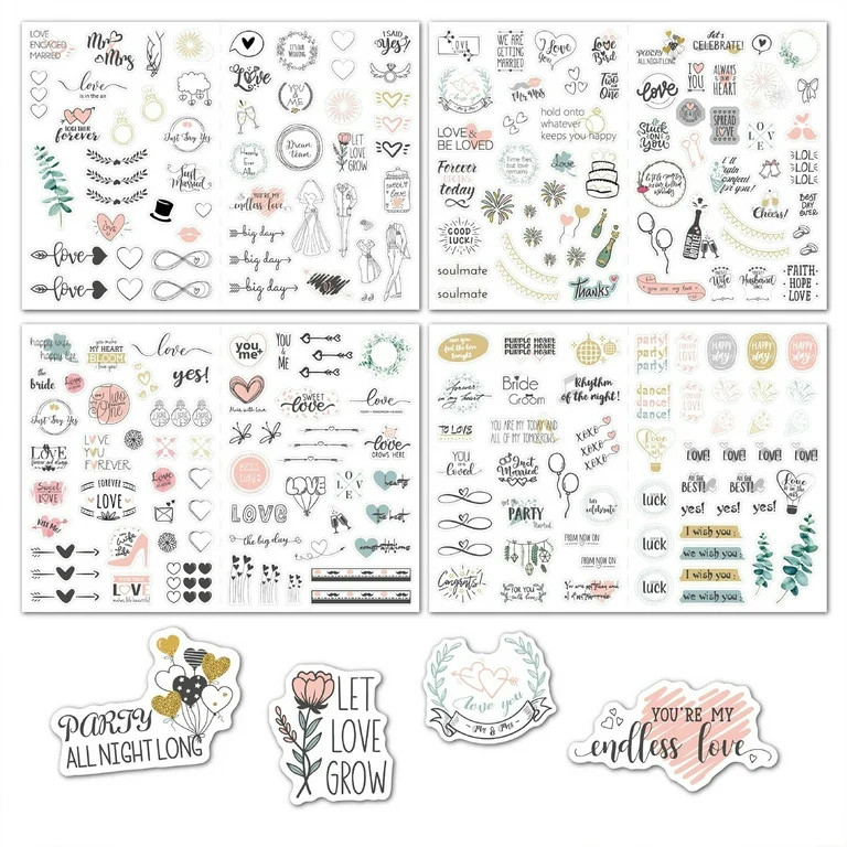 SEFUONI 4 Sheets/Set Scrapbooking Stickers for Wedding DIY Invitation Cards Stickers | Walmart (US)