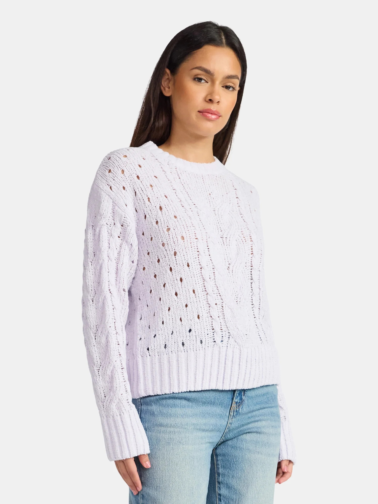 Time and Tru Women's Cable Knit Pullover Sweater with Long Sleeves, Midweight, Sizes XS-XXXL | Walmart (US)