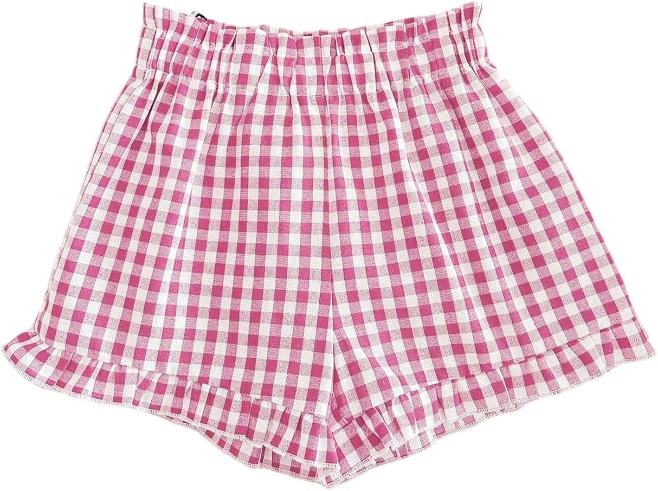 SOLY HUX Toddler Girl's Plaid Shorts Elastic Waist Wide Leg Ruffle Hem Loose Casual Summer Shorts | Amazon (US)