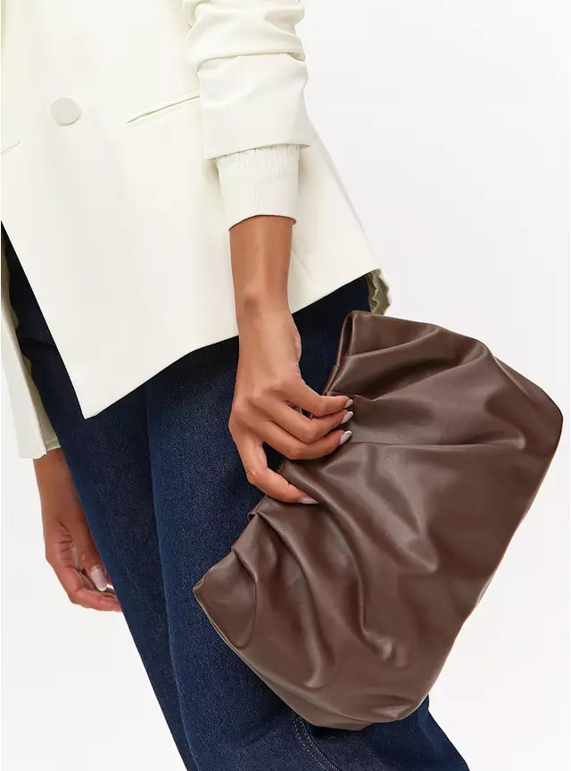 Buy Brown Faux Leather Ruched Detail Clutch Bag One Size | Bags | Tu | Tu Clothing