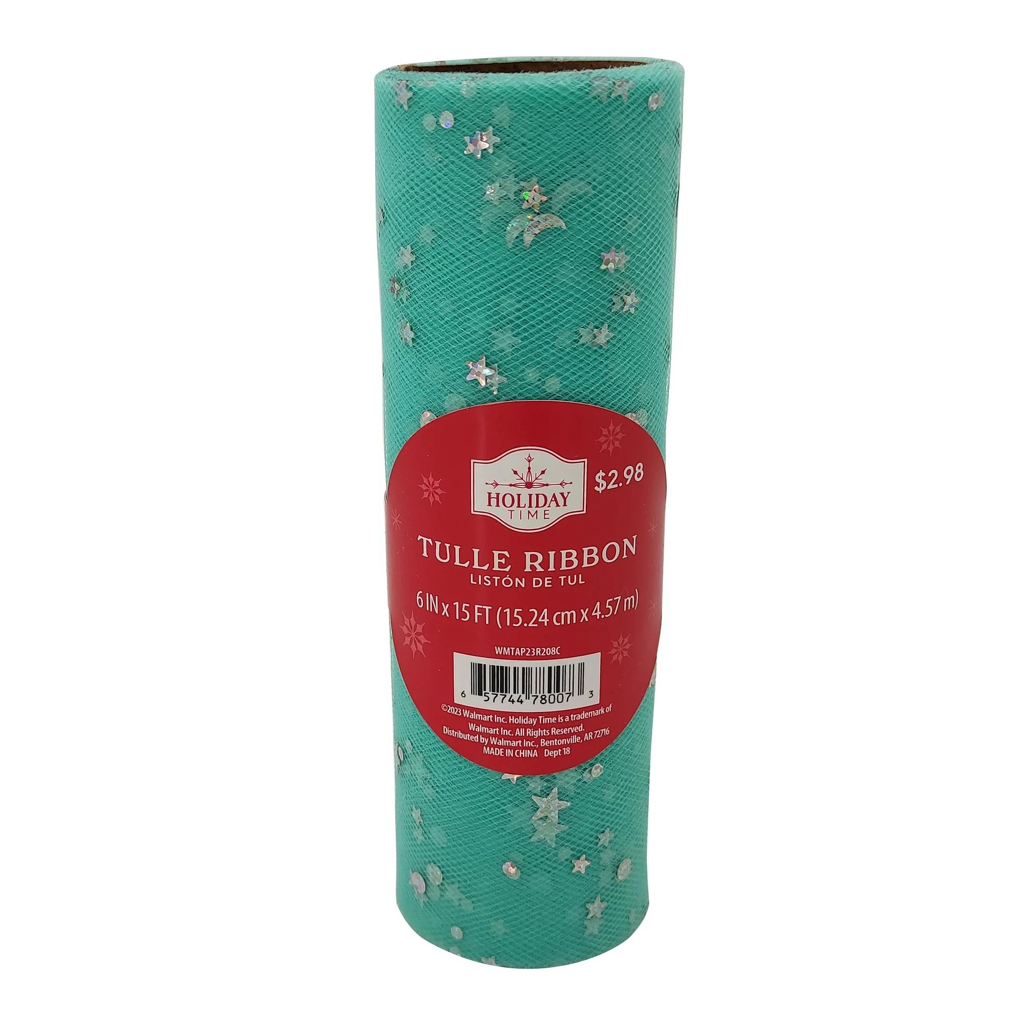 6 in Teal Tulle Ribbon with Holographic Silver Stars and Moon, 15 ft, Polyester, by Holiday Time | Walmart (US)