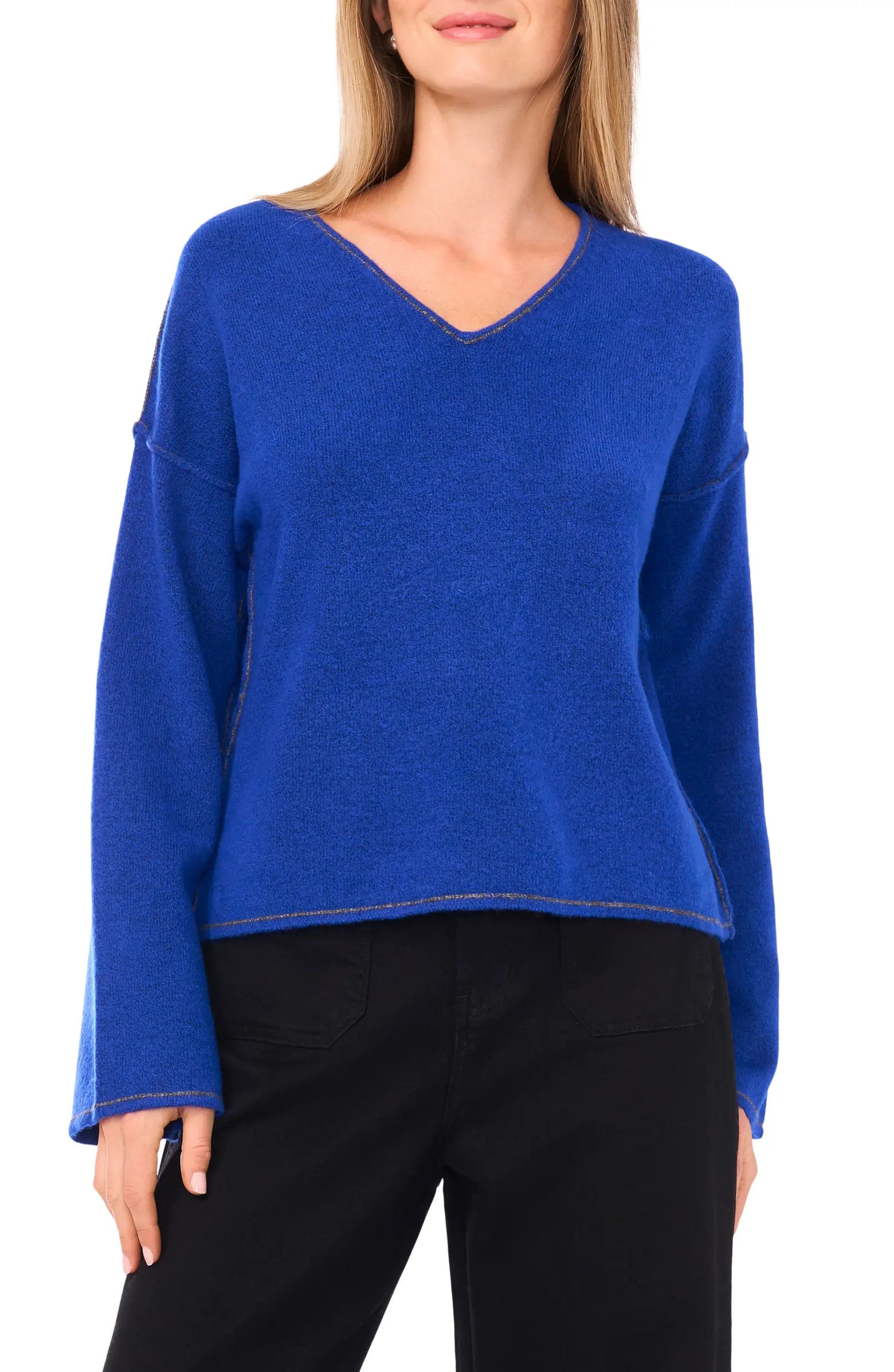 Contrast Detail V-Neck Sweater | Nordstrom