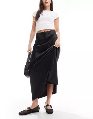 Miss Selfridge liquid satin bias maxi skirt in black | ASOS (Global)