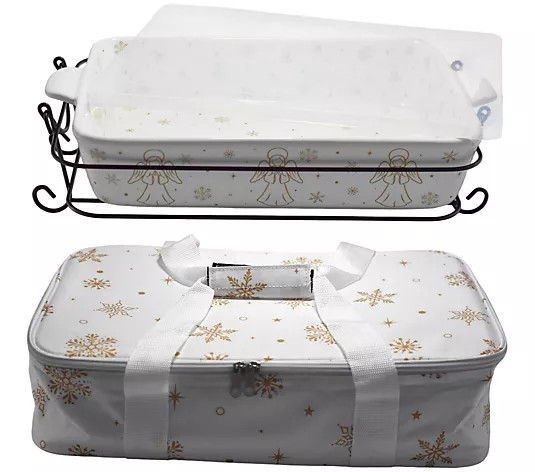 Temp-tations 13x9 Baker w/ Tote Bag, Wire Rack & Snap-on Storage Cover | QVC