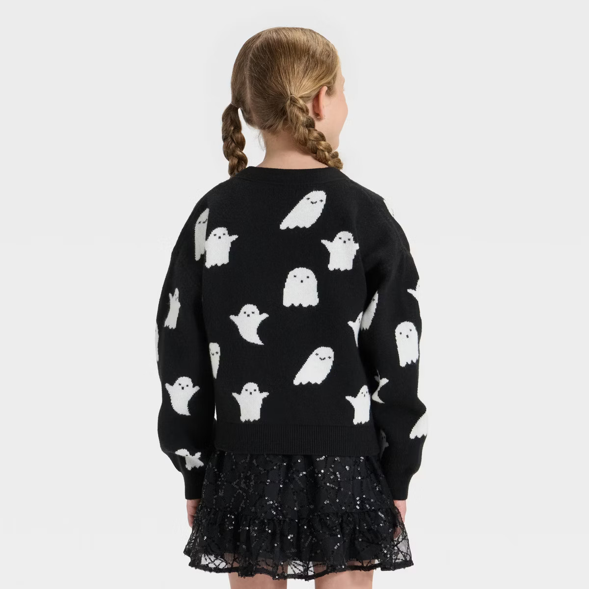 Girls' Long Sleeve Halloween Cardigan Sweater - Cat & Jack™ Black | Target