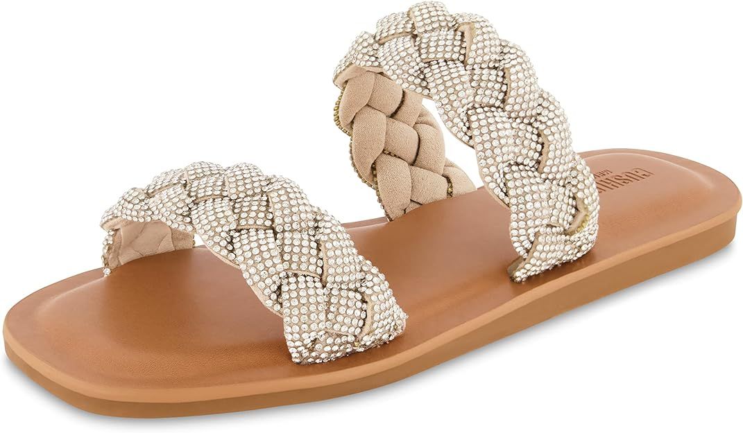 CUSHIONAIRE Women's Shine rhinestone braided slide sandal +Memory Foam, Wide Widths Available | Amazon (US)