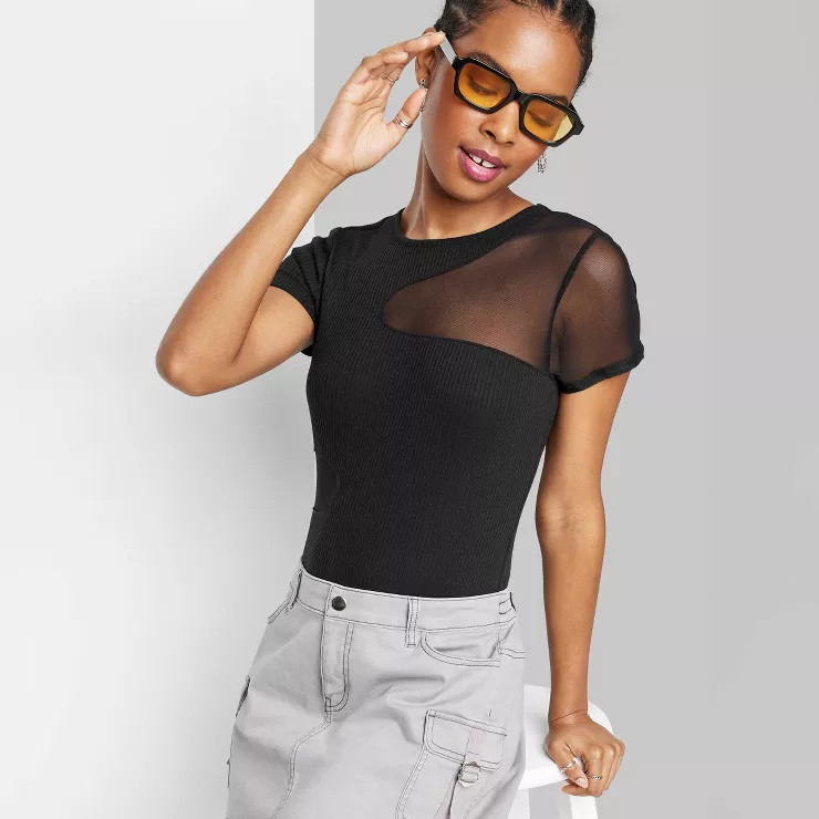 Women's Mesh Cut Out Bodysuit - Wild Fable™ | Target