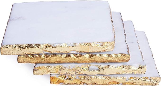 GMRS Home White Marble-Square Coasters with Gold Foiling Set of 4 | Amazon (US)
