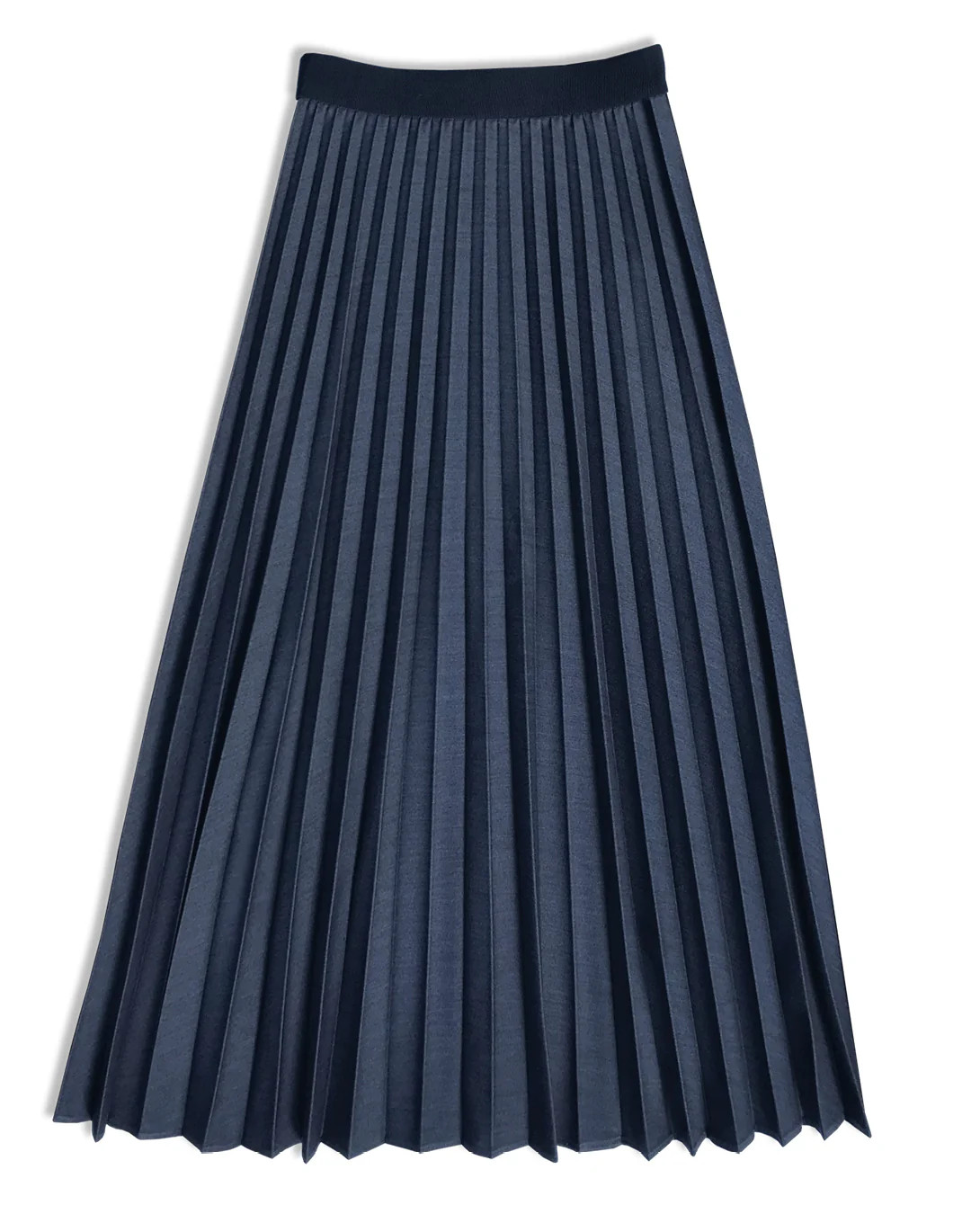 Marilyn Accordion-Pleated Midi Skirt in Denim | Classic Six