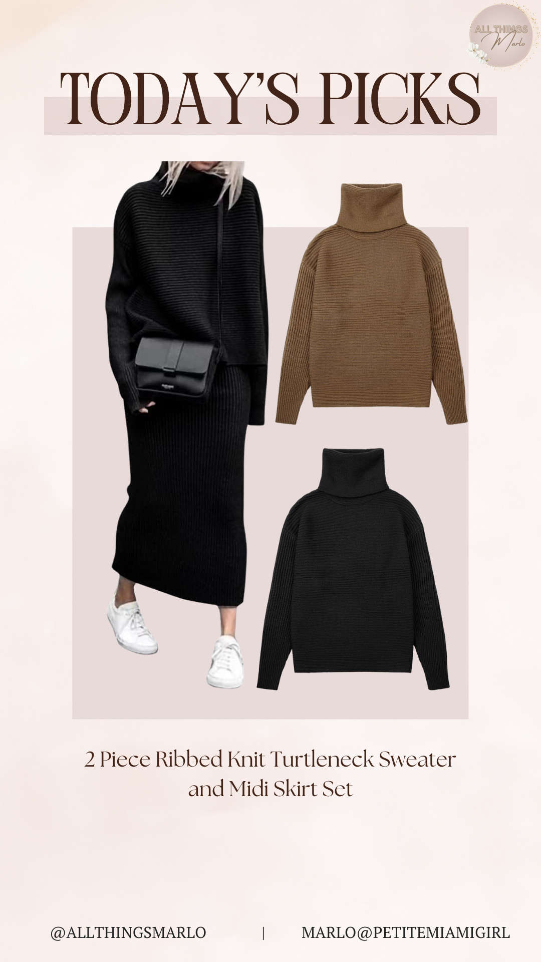 2 Piece Ribbed Knit Turtleneck Sweater and Midi Skirt Set 

 #LTKootd #LTKWorkwear #LTKTravel