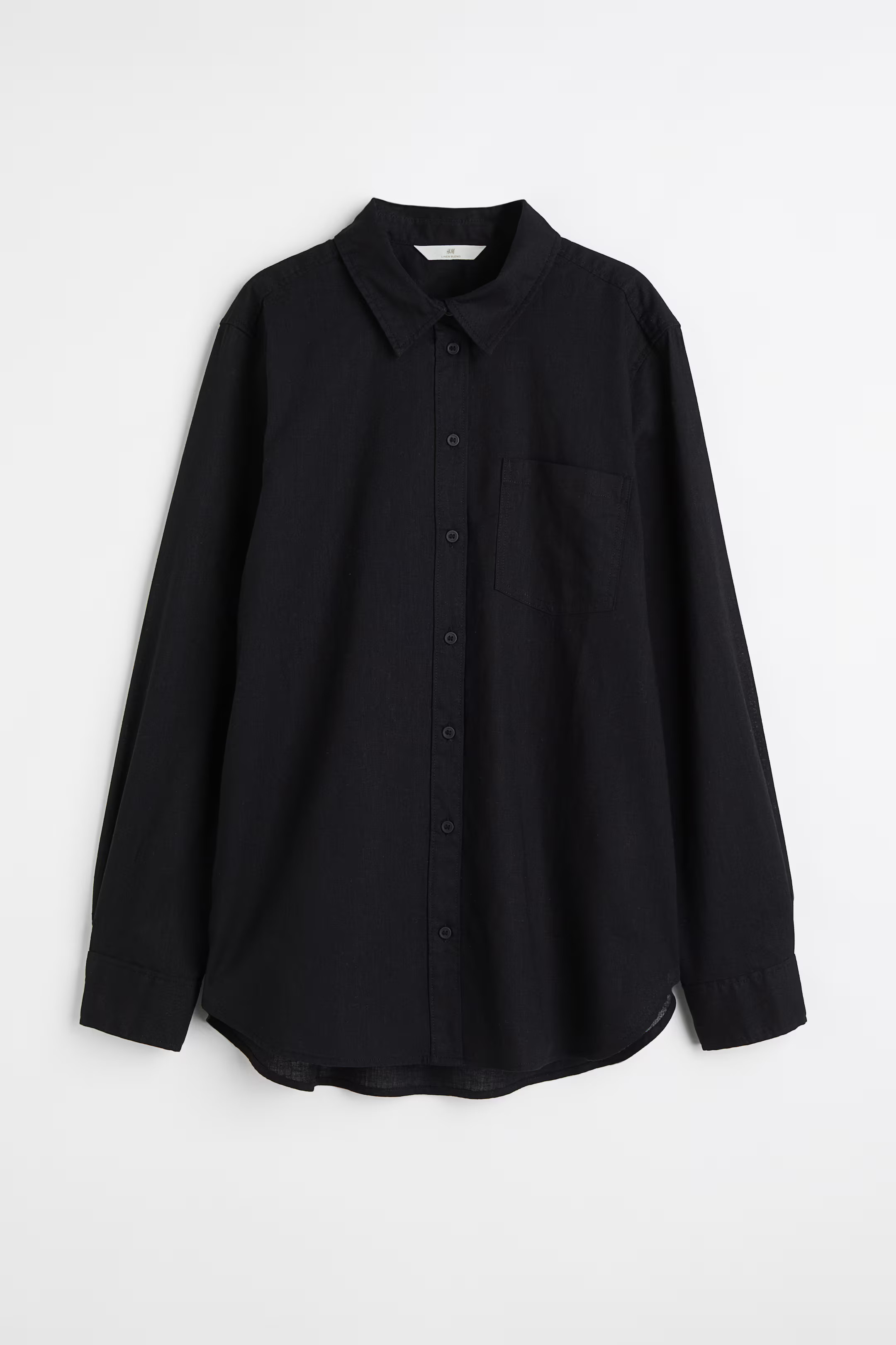 Linen-blend shirt - Long sleeve - Regular length - Black - Ladies | H&M GB | H&M (UK, MY, IN, SG, PH, TW, HK)