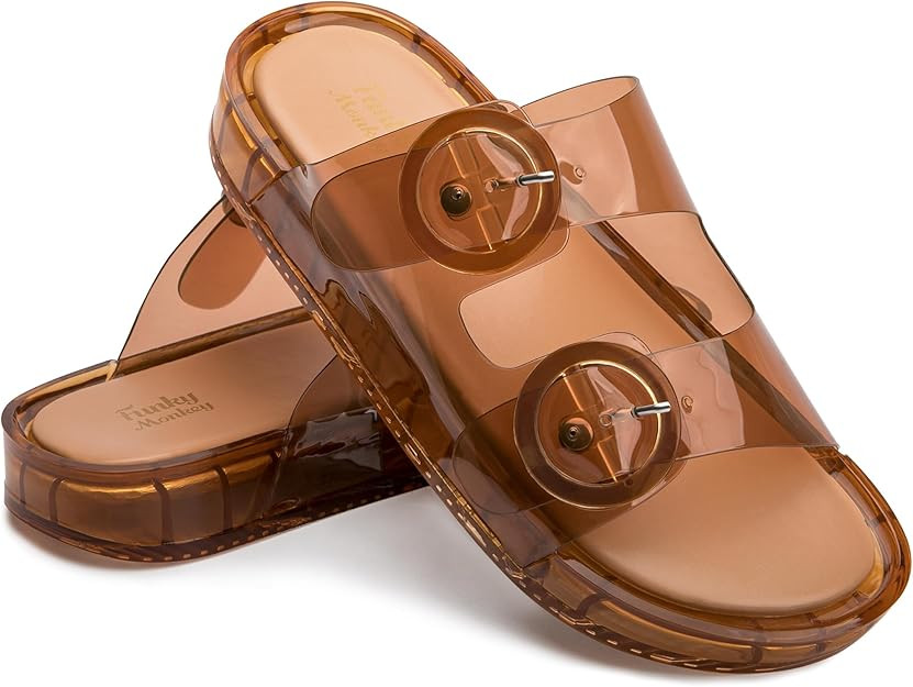 FUNKYMONKEY Beach Slide for Women Cute Jelly Sandals with Adjustable Double Buckle Slip-on Comfor... | Amazon (US)