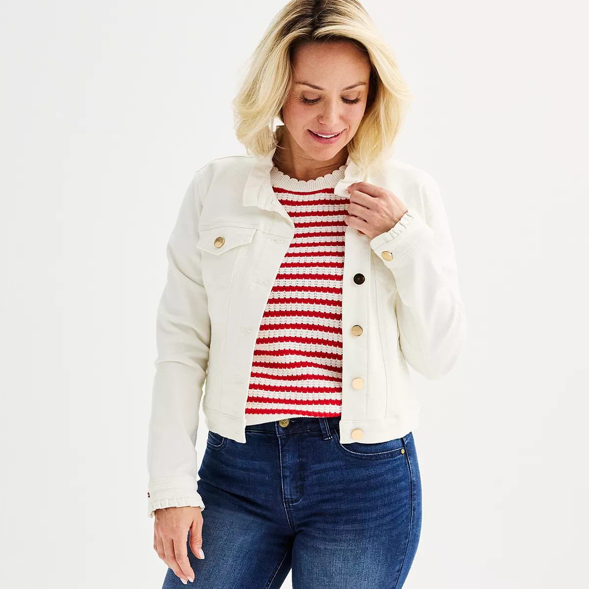 Women's DRAPER JAMES RSVP™ Ruffle Trim Denim Jacket | Kohl's