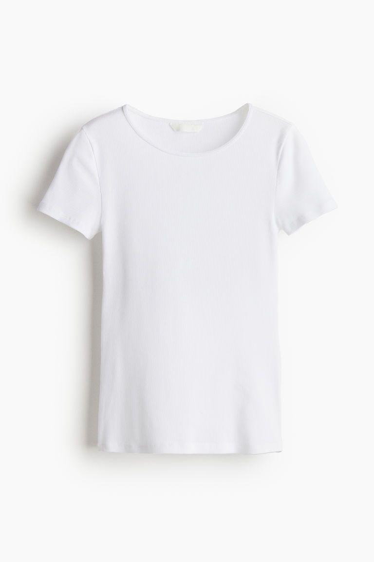 H & M - Ribbed T-shirt - White | H&M (US + CA)