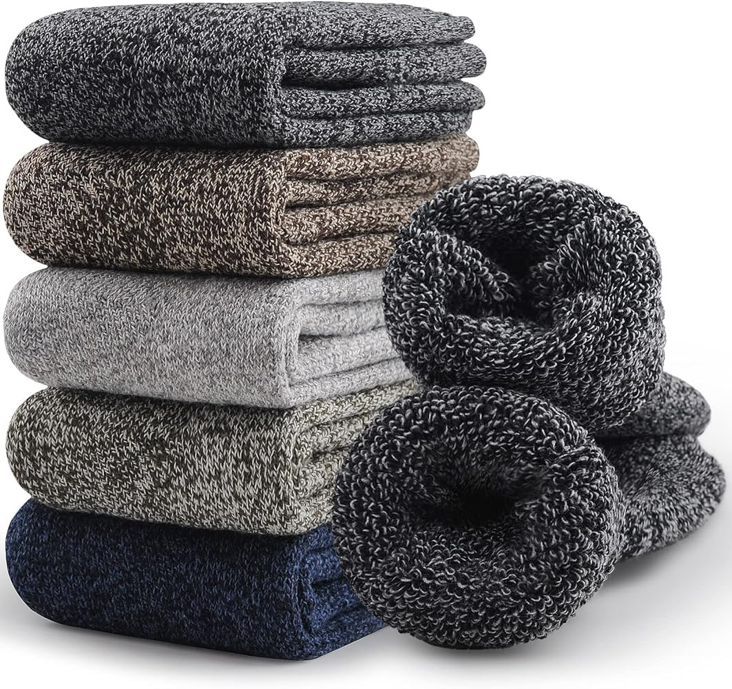 SIMIYA 5 Pairs Merino Wool Socks for Men, Thick Winter Wool Hiking Socks, Warm Breathable Crew Me... | Amazon (US)